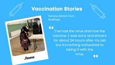 Covid-19 pandemic: NHS Sheffield Clinical Commissioning Group (CCG) graphic - vaccination stories