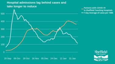 Covid-19 pandemic: Sheffield City Council graphic - hospital admissions lag behind cases and take longer to reduce
