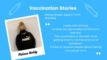 Covid-19 pandemic: NHS Sheffield Clinical Commissioning Group (CCG) graphic - vaccination stories