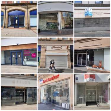 Collage of empty closed down shops, Sheffield City Centre