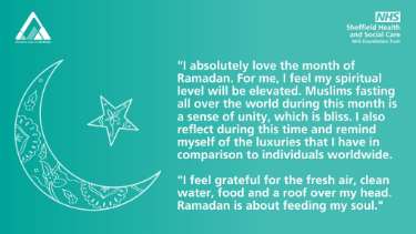 Covid-19 pandemic: Sheffield Health and Social Care NHS Foundation Trust graphic - RamadanCity Council graphic - Happy Ramadan . If you're observing Ramadan, Stay Safe Sheffield.