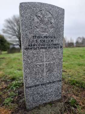 Burngreave Cemetery: gravestone of 22103 Private Sydney Smith, [69th Division, Cyclists Company] Army Cyclists Corps, 14th October 1917, age 18