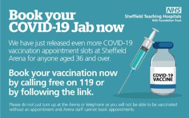 Covid-19 pandemic: Sheffield Teaching Hospitals NHS Foundation Trust graphic - Book your Covid19 jab now