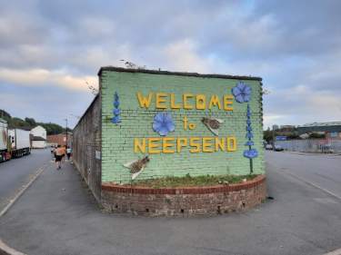 Street art: Welcome to Neepsend (junction of Hicks Street and Platt Street)