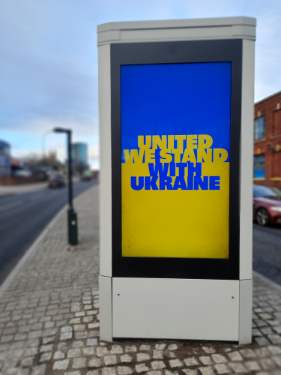 United We stand with Ukraine sign, St Mary's Gate