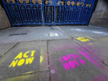 Sheffield COP 26 Coalition climate change street 'art' - Act Now / Climate Justice Now