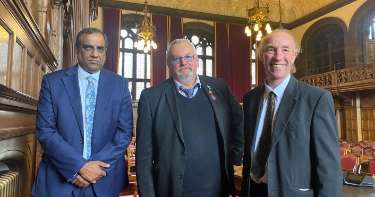 Left to right, Councillor Shaffaq Mohammed, Leader of the Sheffield Liberal Democrats, Councillor Terry Fox, Labour Leader of Sheffield City Council, and Councillor Douglas Johnson, Leader of the Sheffield Green Party