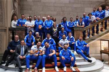 Greek Rugby League team at Sheffield Town Hall during the Rugby League World Cup
