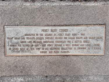 Plaque by the Goodwin Fountain, Town Hall Square, dedicated to the memory of Percy Riley