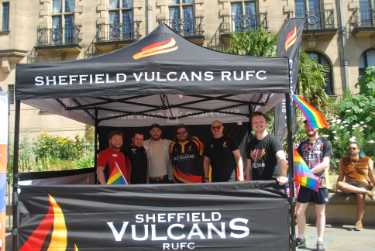Sheffield Vulcans RUFC at Pinknic, 'Sheffield's largest city centre LGBT family event', Peace Gardens