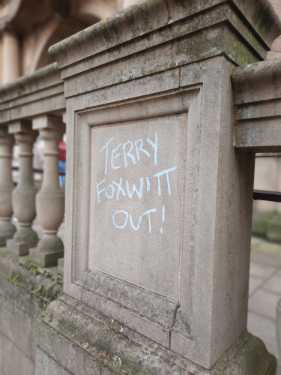 Message at a demonstration outside Sheffield Town Hall following the publication of a report by Sir Mark Lowcock into the street trees dispute