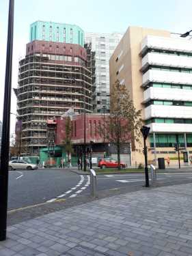 Junction of Arundel Gate and Furnival Square showing (left) AEU House and (right) Derwent House