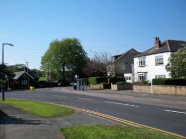Derbyshire Lane (foreground) at junction of (left) Hemsworth Road and (centre) Derbyshire Lane showing (left centre) Bolehill Lodge