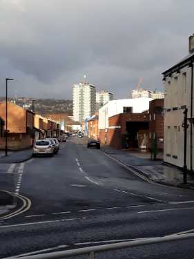 Hill Street from Bramall Lane showing (back) Lansdowne Flats