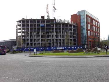 Construction of The Gate on corner of Furnival Square and (centre right) Eyre Street showing (right) the Jurys Inn Hotel (latterly the Leonardo Hotel), No. 119 Eyre Street