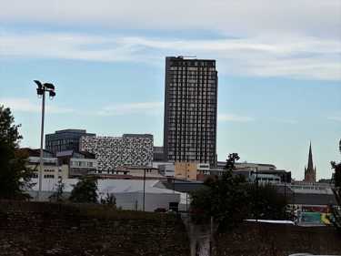 View of Q Park (also known as the 'Cheesegrater'), multi storey car park, Charles Street and St. Paul's City Lofts, No. 7 St. Paul's Place