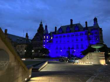 Sheffield Town Hall lit up in blue to celebrate 75 years of the National Health Service (NHS)