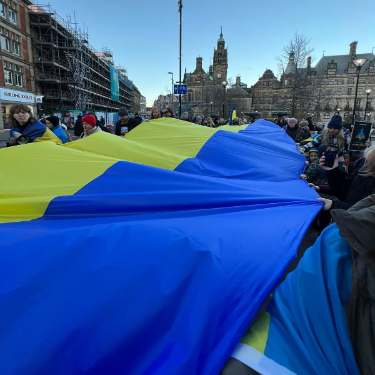 Ukraine Independence Day - flag and march in Pinstone Street