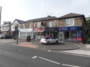 Shops on Handsworth Road showing (l. to r.) Nos. 292 - 294 Allied Pharmacy (formerly Lloyds Pharmacy), No. 290 Sol Casa, tanning salon, No. 288 Eden, hairdressers and No. 286 Fair Cost Funerals, funeral directors
