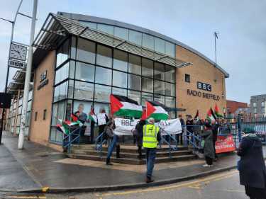 Protest outside BBC Radio Sheffield by supporters of Palestinians