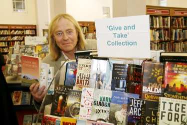 Councillor Mick Rooney, Cabinet Member for Libraries at the launch of the 'Give and take collection', Central Lending Library, Central Library, Surrey Street
