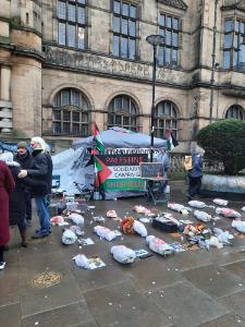 Sheffield Coalition against Israeli Apartheid  / Sheffield Palestine Solidarity Campaign event outside Sheffield Town Hall
