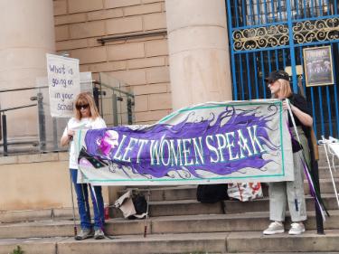 Supporters of Posie Parker (a gender-critical and anti–transgender rights activist) at a ‘Let Women Speak’ rally, Barkers Pool