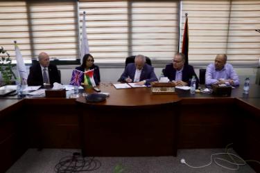 Declaration of Friendship between Sheffield and the City of Nablus (West Bank) - showing simultaneous signing of the Declaration in Nablus