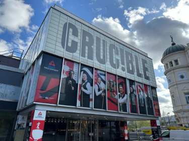 Crucible Theatre, Tudor Square with livery for the World Snooker Championships