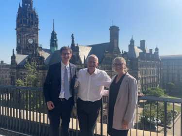 Barry Hearn (centre) meets Kate Josephs, Chief Executive and Councillor Tom Hunt, Leader of Sheffield City Council to discuss progress in developing the World Snooker Championships