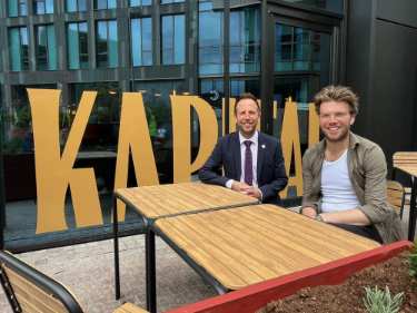 Kapital Beer Hall, No. 14 Wellington Street showing (left) Councillor Ben Miskell and Kapital's Ben Stubbs