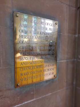 Plaque, All Saints C. of E. Church, Ecclesall