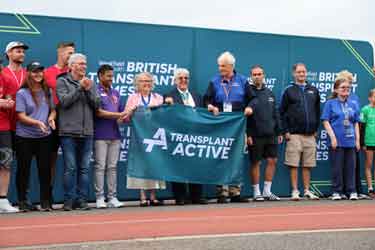 Deputy Lord Mayor of Sheffield [Councillor Andrew Sangar MBE] and other officials with 2026 British Transplant Games banner