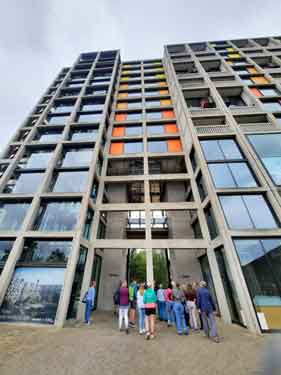 Tour party at the entrance to Park Hill Flats, South Street