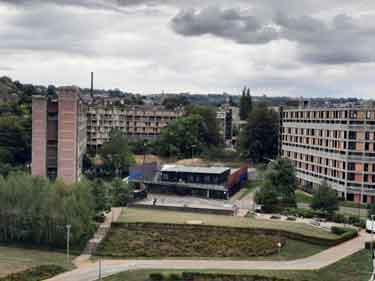 View of Park Hill Flats showing Duke Street frontage and landscaped area 