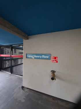 Long Henry Row showing fire hose point, Park Hill Flats