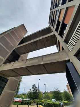 View of walkway bridges spanning apartment blocks, Park Hill Flats