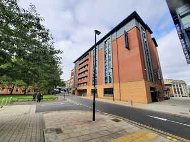 Travelodge Hotel and Qpark car park, from Broad Street West looking towards Dixon Lane