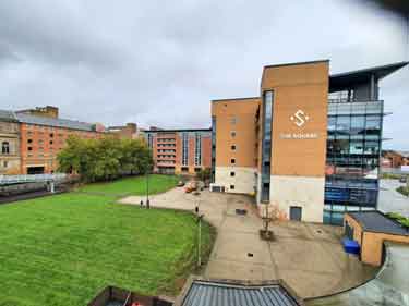 The Square, offices, No. 2 Broad Street West showing (left) Ibis Hotel, Shude Hill and (centre) ParkBee Sheffield, multi storey car park and Travelodge Hotel