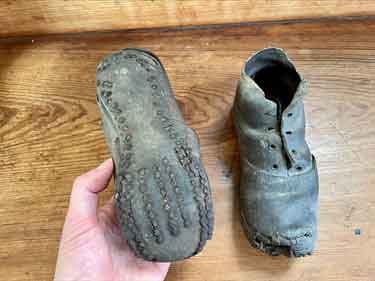 Pair of shoes, found among the Bradfield Civil Parish archives - believed to have belonged to a child from Bradfield Workhouse (which closed in the 1840s). Housed at Bradfield Parish Council offices
