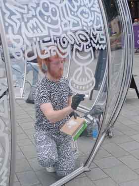 Internationally renowned artist Mr Doodle at The Doodle Dome, a 12ft-tall, 20ft-wide clear dome that he will cover with his doodles, Tudor Square