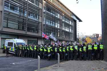 Police line at a UK Independence Party (UKIP) march, Blonk Street