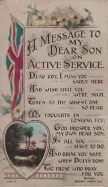 Postcard sent to Leslie Stones, on active service, from his parents in Attercliffe, Ernest and Mary Stones, c. 1940