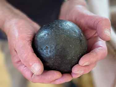 Cannonball dug up from the grounds of Burnside House, Wood Fall Lane, Low Bradfield in 2023