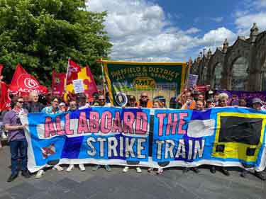 Protest by National Union of Rail, Maritime and Transport Workers (RMT), Sheffield Midland railway station