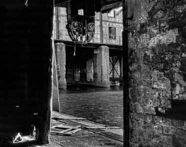 Straddle Warehouse viewed from a loading bay in the Terminal Warehouse, Sheffield Canal Basin (later Victoria Quays)