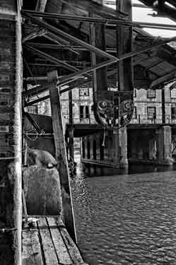Straddle Warehouse viewed from a loading bay in the Terminal Warehouse, Sheffield Canal Basin (later Victoria Quays)
