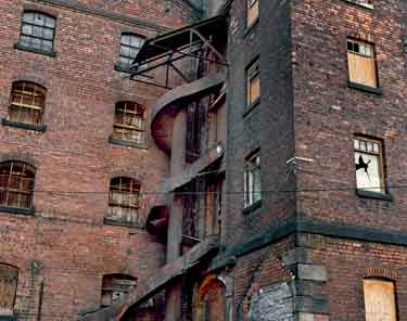 Grain shutes on the exterior of the Terminal Warehouse, Sheffield Canal Basin (later Victoria Quays)