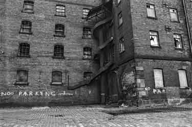 Grain shutes on the exterior of the Terminal Warehouse, Sheffield Canal Basin (later Victoria Quays)