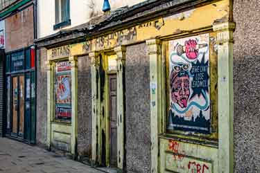 Derelict shop front of former Bennett's fishing tackle shop, No. 23 The Wicker